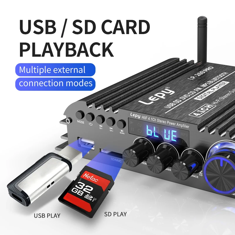 LP-269 PRO 4.1 Channel Bluetooth 5.0 Amplifiers For Home Car Theater Amplificador Coaxial in USB SD FM Function Subwoofer Output
