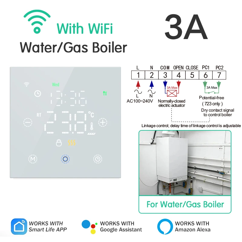 WiFi-Enabled Smart Thermostat for Floor Heating and Gas Boilers with Voice Control