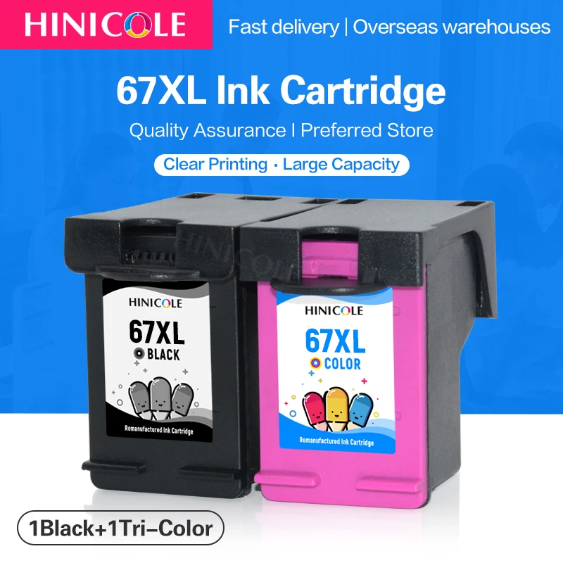 

HINICOLE 2PACK 67XL 67 Ink Cartridge For HP ENVY 6052 6055 6058 6075 6452 6455 6458 Deskjet 1225 2732 2752 2755 4140 4152 4155