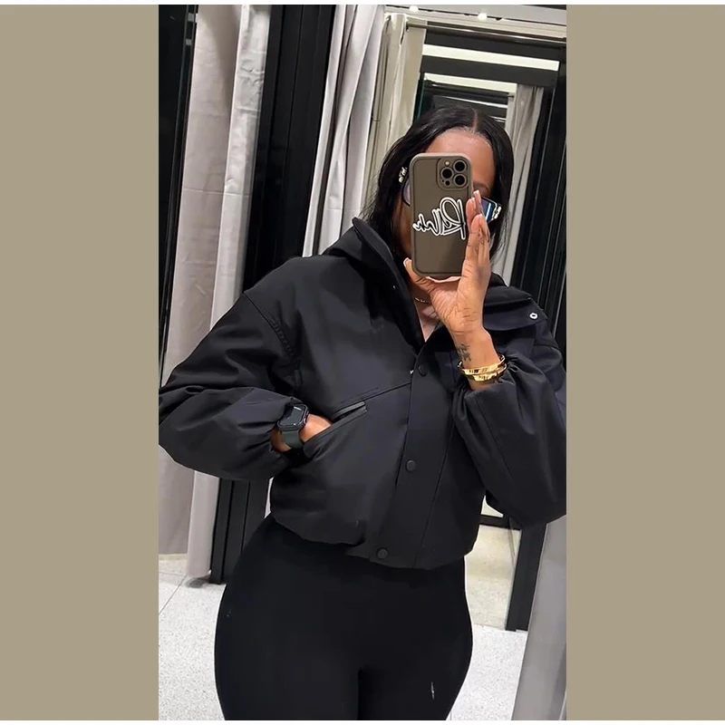 Mode Schwarz Wasserdichte Kapuzenjacke Frauen Volle Hülse Front Zipper Taschen Gestellte Oberbekleidung 2025, Herbst Weibliche Sport Mantel – Detail 17