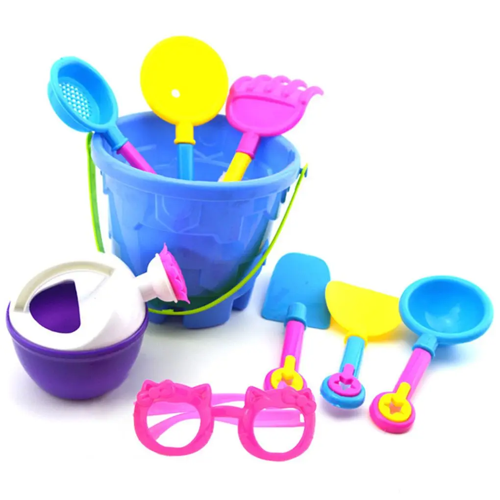 9PCS Random Color Kids Sand Beach Toys Castle Bucket Spade Shovel Rake