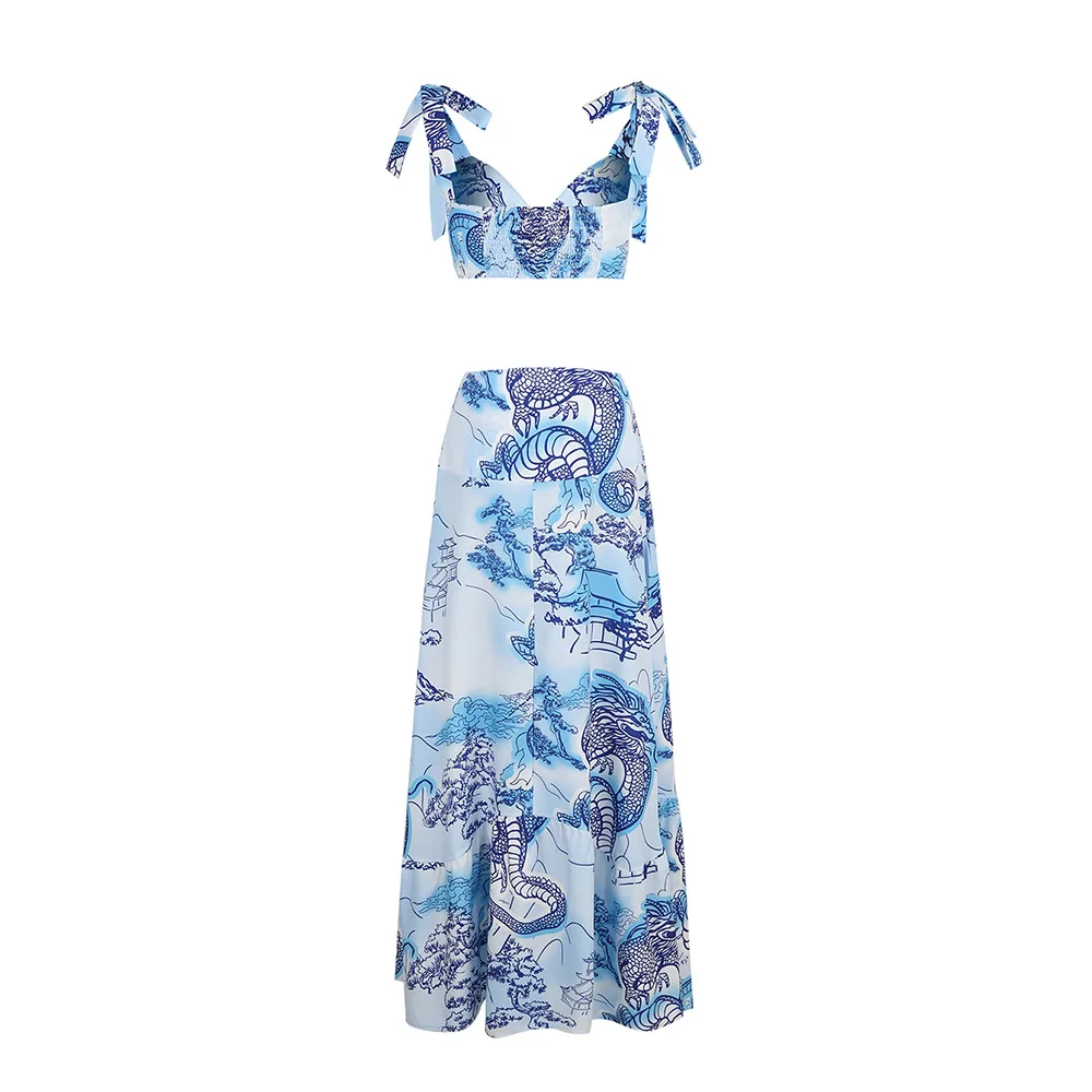 2023 New Split Bikini with Beach Skirt Printed Two-piece Swimwear Summer Beach Cover Up