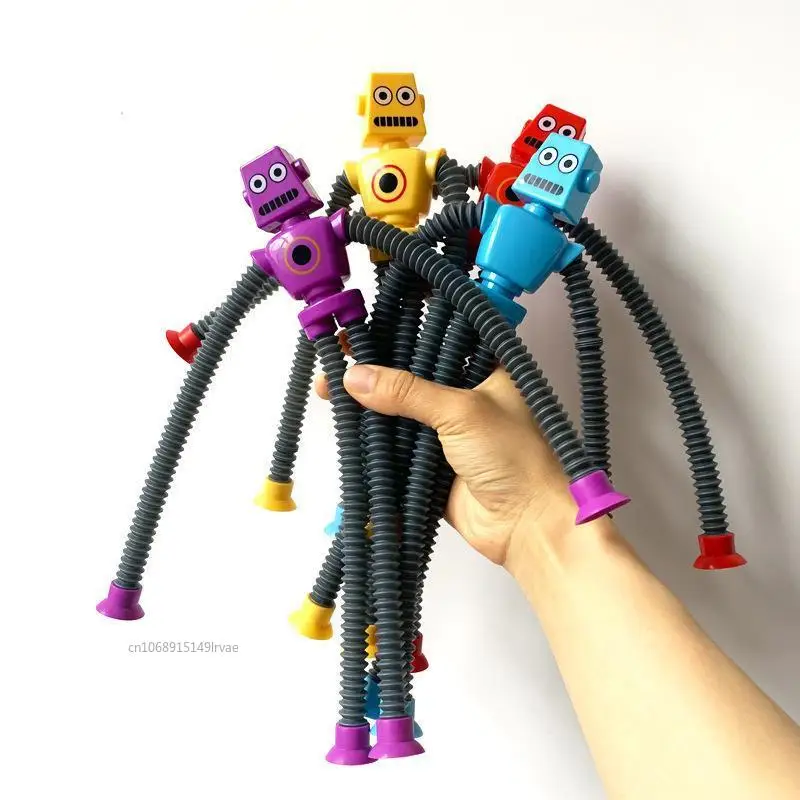 Stretchy Tube Robot Puzzle Toy Novelty Creative Cartoon Suction Cup Springs Telescopic Robot Shape Toys Kids Gifts Party Favor Fidget Toys Stress Relief Toys Party Toys