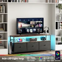 Шкаф для телевизора Anajqaqia, шкаф для телевизора со светодиодной подсветкой, меняющий цвет, с 3 ящиками, стол для телевизора, с открытым местом для хранения вещей для гостиной, спальни — изображение 6