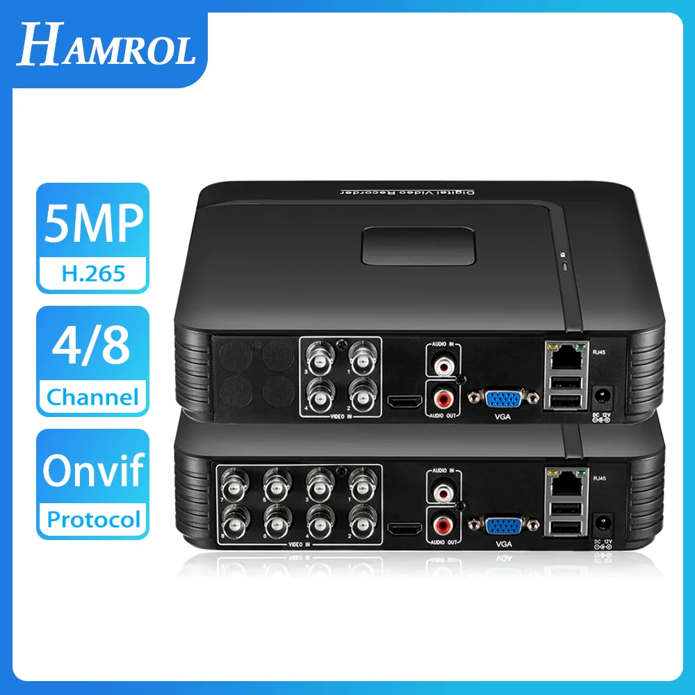 Hamrol H.265 Mini Ahd Dvr 5in1 Ahd Tvi Cvi Cvbs Voor 5MP 4K Ip Camera Hybride Digitale Video Recorder 4CH 8CH Security System Kit