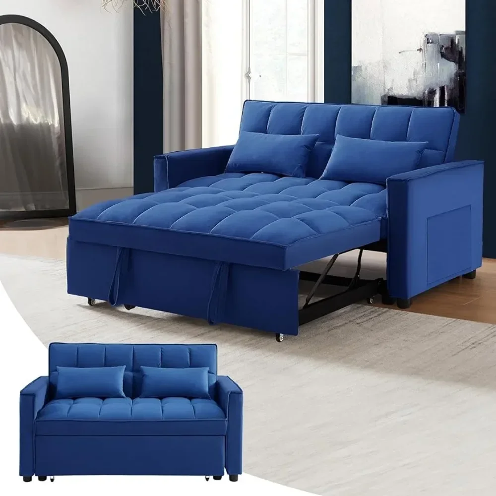 

3-in-1 Sofa Bed Convertible, Multi-Functional Velvet Pull-Out Sofas Bed, 55'' Adjustable Backrest and Pillows, Living Room Sofa