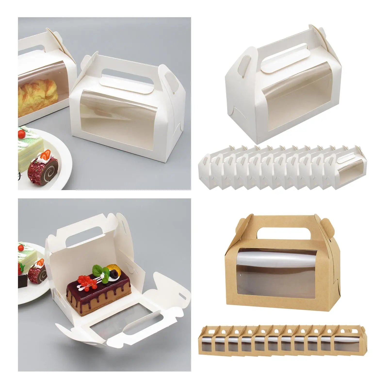 12 Pieces Cake Boxes Cookie Boxes Wrapping Box with Handle Cake Carrier Dessert