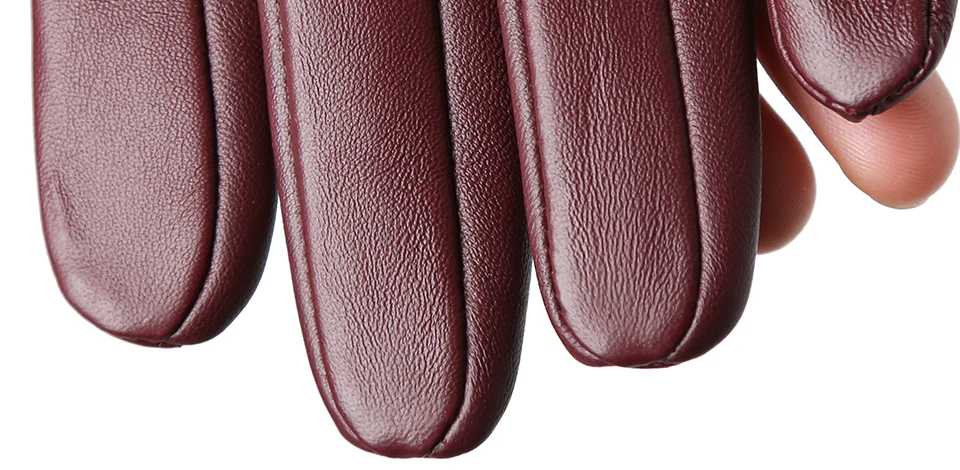 Gants en peau de mouton pour femmes, hiver chaud plus velours court et mince écran tactile couleur de conduite gants en cuir pour femmes de haute qualité-2081