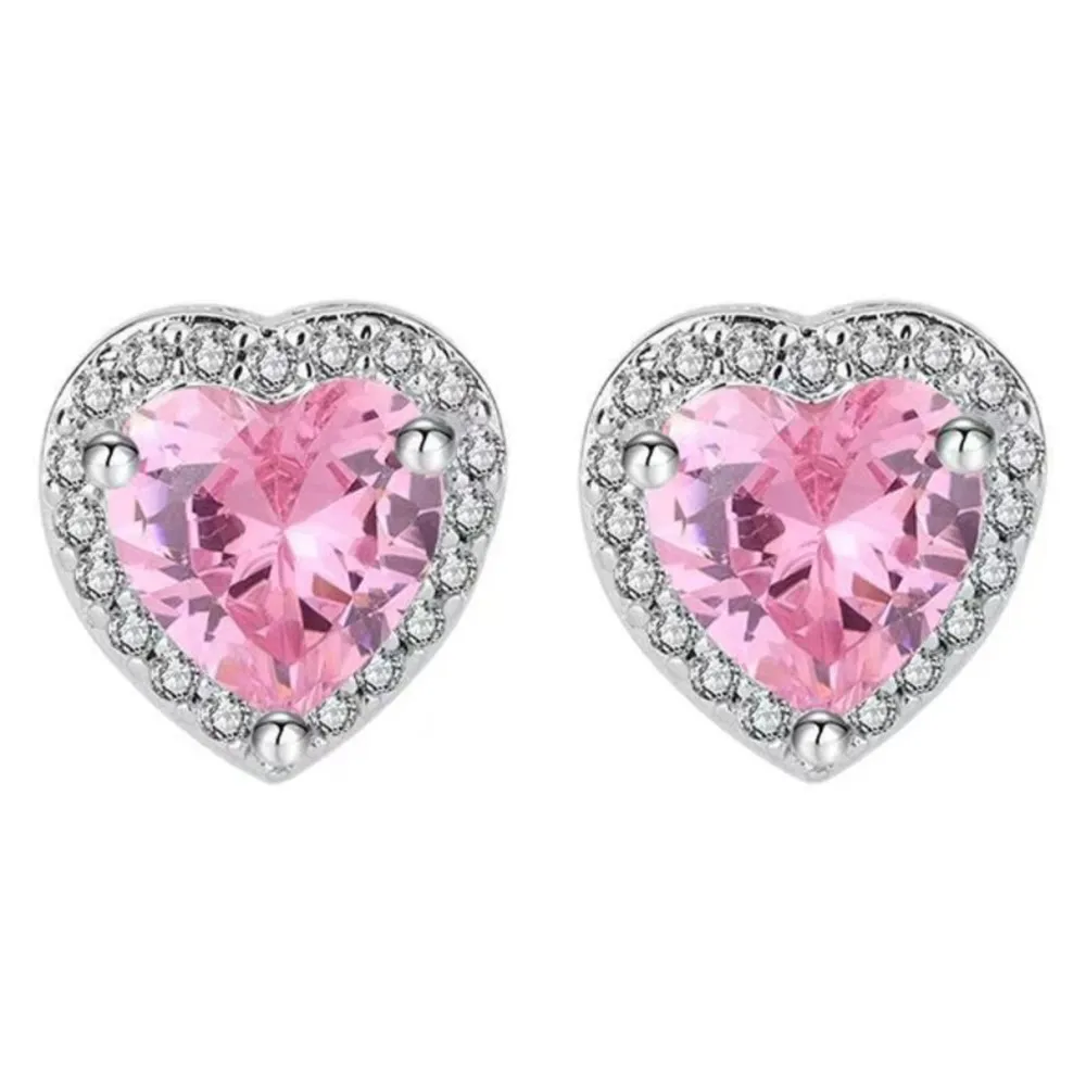 Light Luxury Cherry Pink Color Heart Pendant Jewelry Set for Women Elegant Necklace Bracelet Earrings Ring Wedding Jewelry Gift