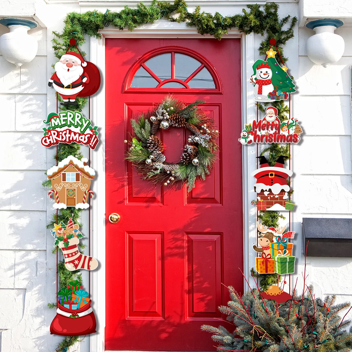 

1Pair 2023 Christmas Decoration Door Hanging Banner Santa Claus Snowman Elk Couplet Merry Christmas Decor for Home Xmas Ornament