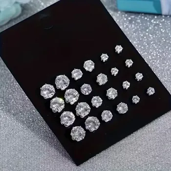 12 Pairs Set Stainless Steel Stud Earrings with Gemstone Buds Round Earrings Unisex Fashion Jewelry Gifts 1