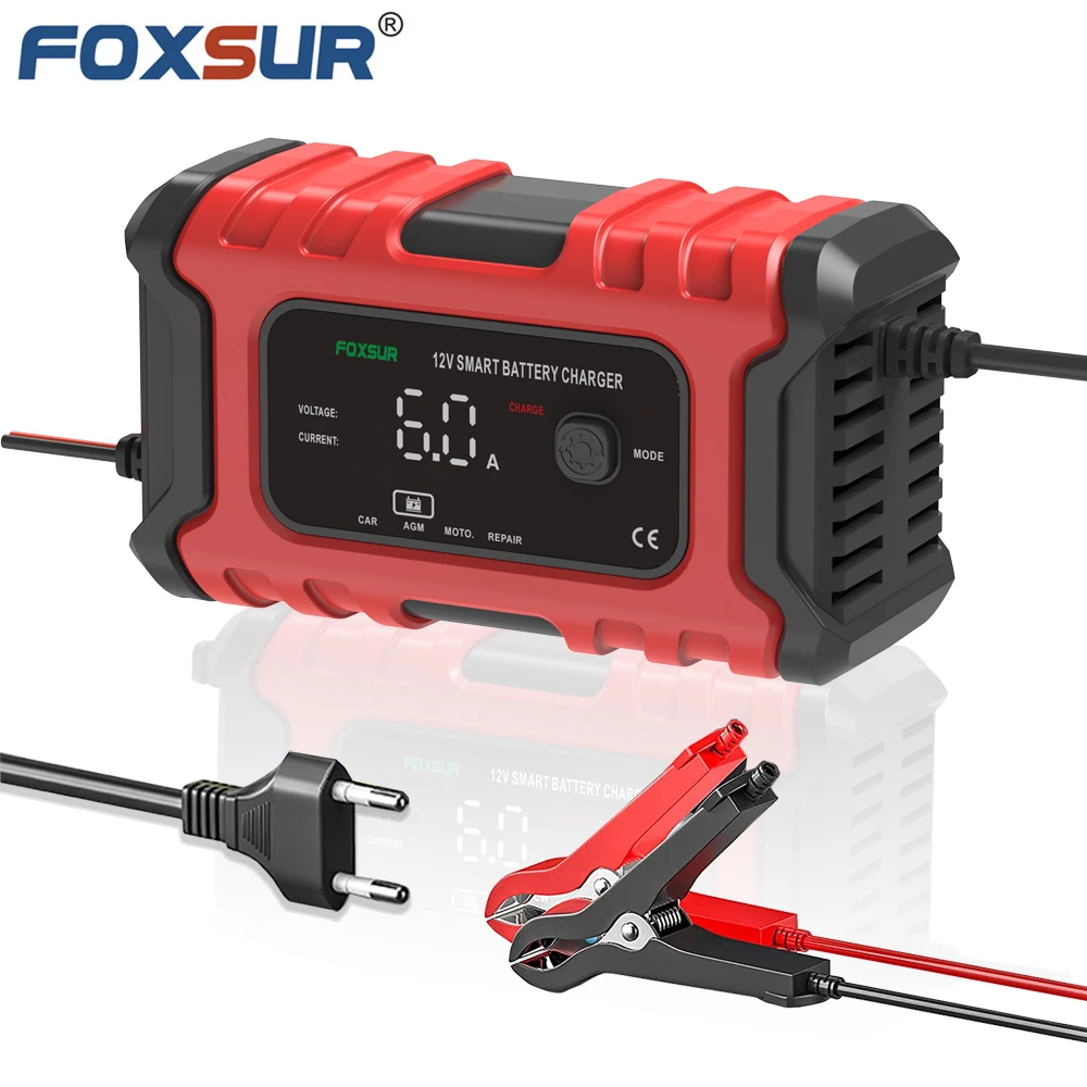 Foxsur 12v 6a Smart Battery Charger Pulse Repair Agm Gel Efb Battery