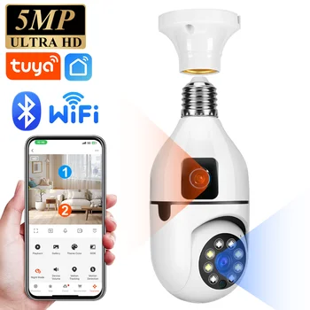 5MP CCTV PTZ WiFi Dual Lens Screen E27 Bulb Camera Tuya Smart Life Security Video Surveillance Camera Ai Human Auto Tracking 1