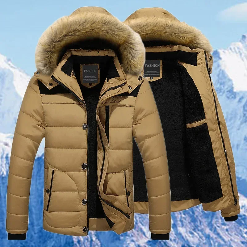 Down Jacket Cotton Jacket Parka Coat Parkas Coat Fur Collar Hooded Parka Down Jackets Outerwear Thick Male Warm Overcoat Wool Liner Coat Winter New Men Warm Cotton Jacket Coats