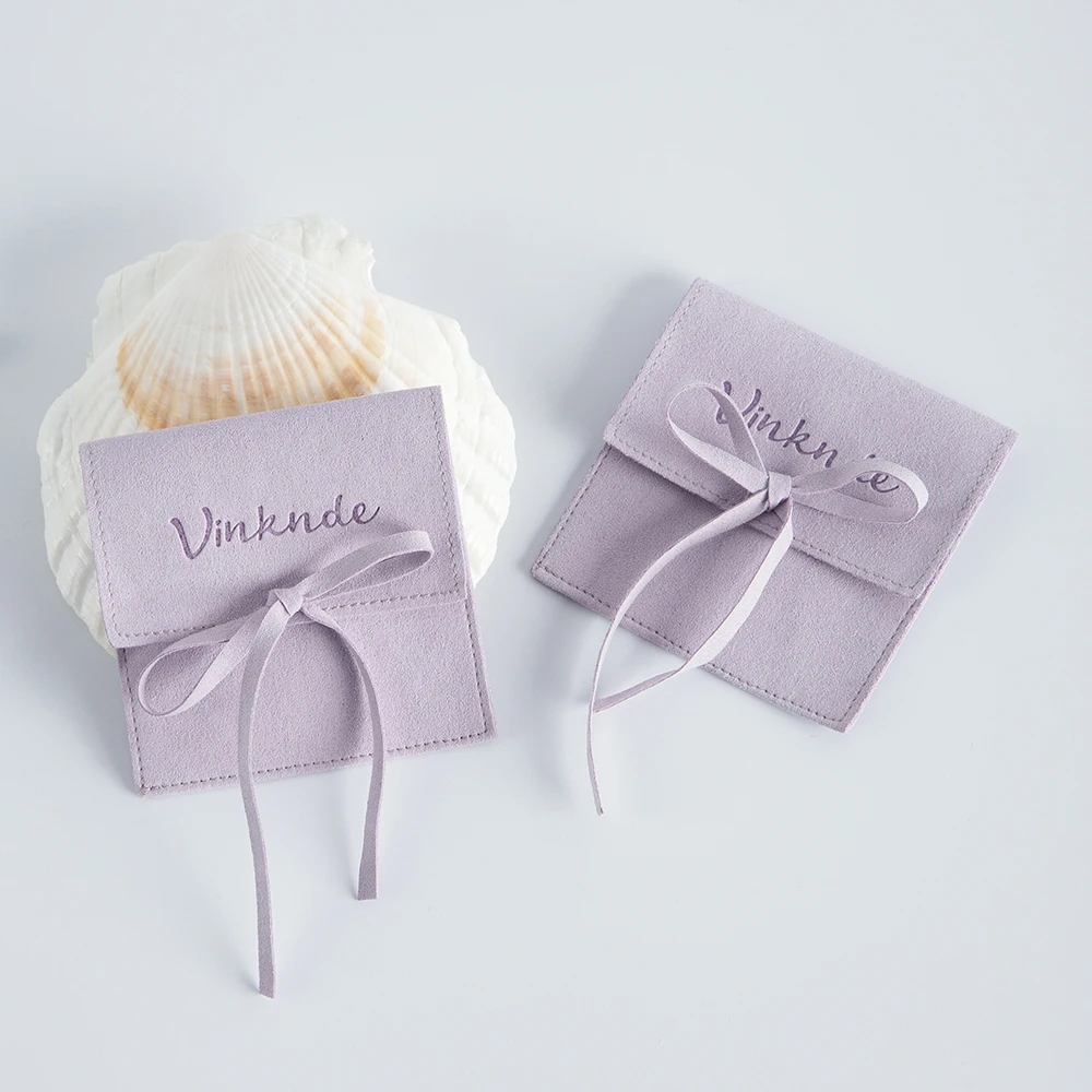 100pcs Custom Logo Stylish Envelope Velvet Packaging Jewelry Necklace Earrings Gift Bag Suede Microfiber Jewelry Pouches Bulk