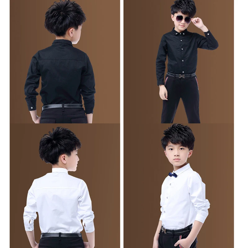 Camisas de algodón para niños, camisa blanca y negra lisa corbata para niños de 3 a 15 años, blusa de disfraces para adolescentes _ - AliExpress Mobile