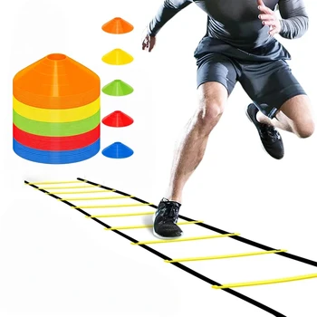 Scala per agilità da 6 m e piastra per allenamento calcistico rimovibile per allenamento di velocità, flessibilità sportiva, allenamento di agilità portatile per il calcio