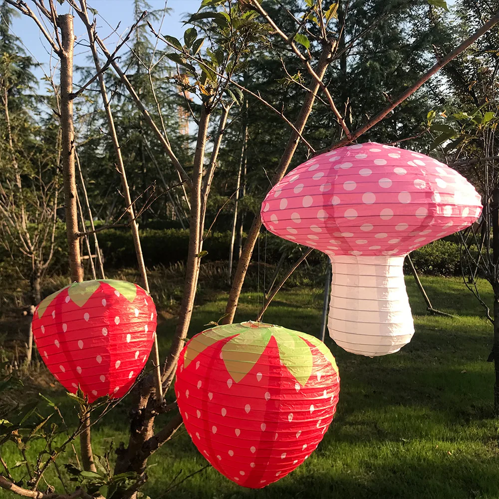 Lanterna de papel em forma de morango 3D, decoração de festa tema morango primavera, lanterna de papel em forma especial dia das crianças
