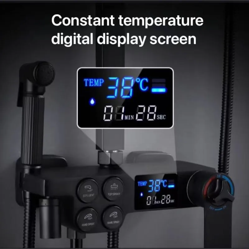 Luxury Black Gold Digital Shower Set Thermostatic Shower System Rainfall Spa Shower Head Brass Bathtub Faucet Digital Shower Set 4