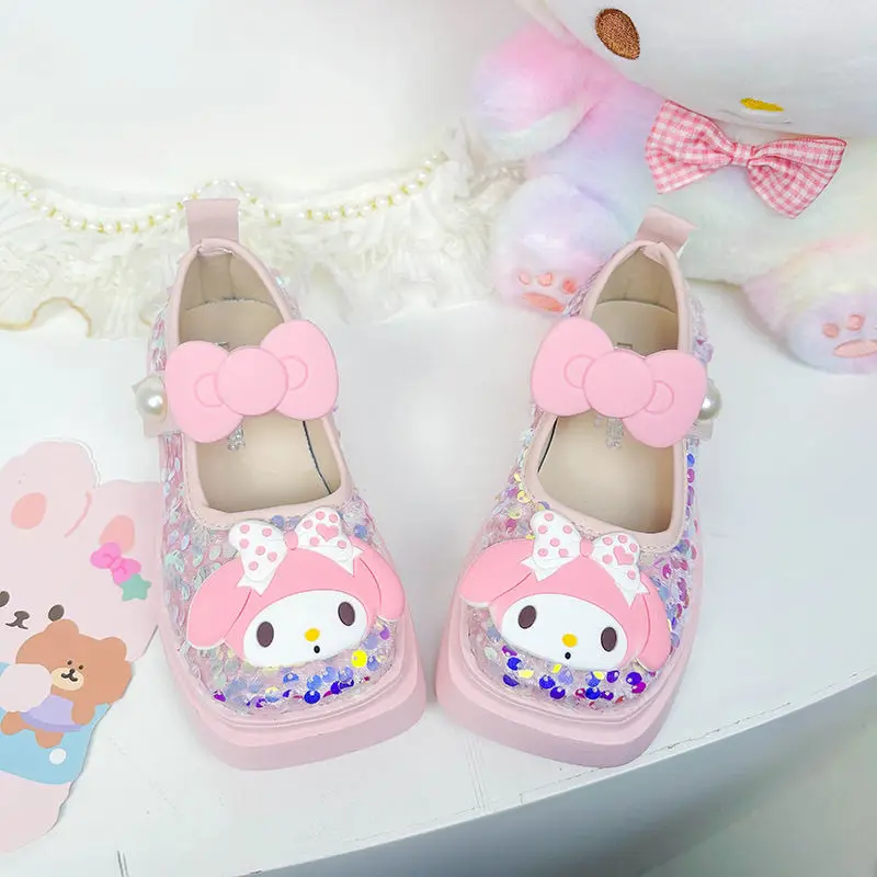 

Girly Heart Kawaii My Melody Anime Sanrio Princess Shoes Children Cute Cartoon Soft Leather Shoes Fashion Gifts for Kids