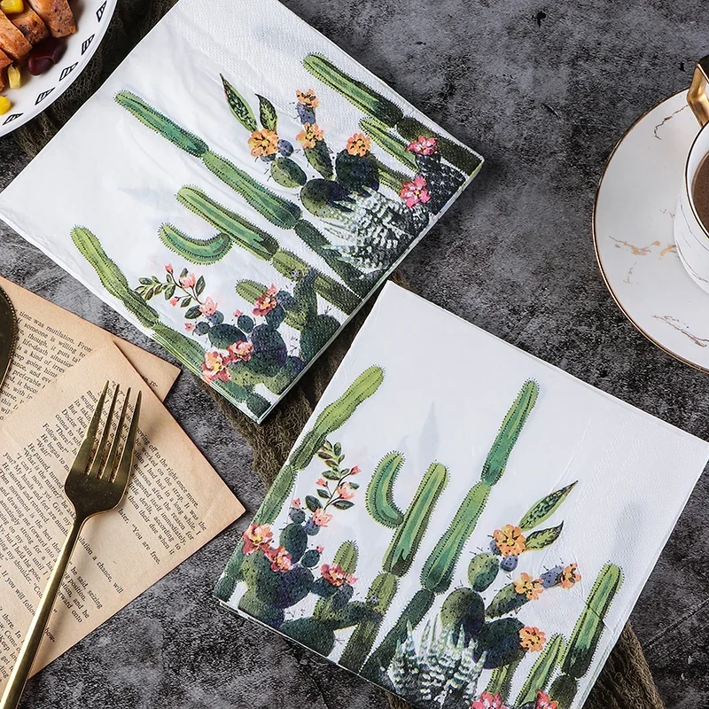 Cactus Colourful Printed Tissue Paper Birthday Festival Party Square Tissue Paper Lipstick Table Setting Placemat 20pcs/pa