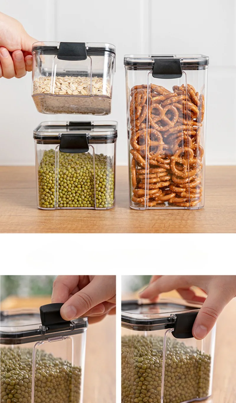 Transparent Square Storage Tank - Thick Sealed Dried Fruit  Grain Container 46070095013001800ml