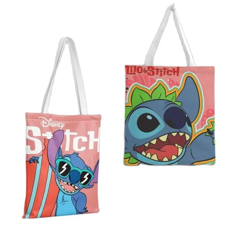 

Disney Stitch Casual Large Capacity Shoulder Bags Shopper Canvas Letter Fashion Harajuku Zipper Print Ulzzang Handbags Toys