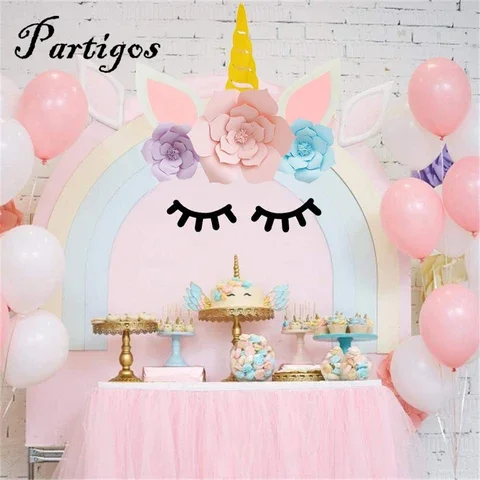 

Hot Unicorn Paper Flower Unicornio Horn Ears Birthday Party Decoration Tools Unicorn Decoration Sticker Leisure Party Supplies