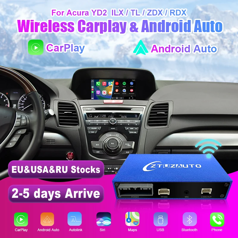 

2024 беспроводной CarPlay для Acura RDX TLX-L ILX RLX TLX 2013-2019 с зеркальной ссылкой AirPlay Android Авто функции радио плеер