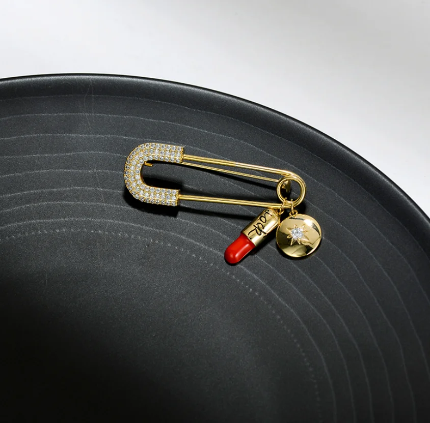 2023 new trend Suit pin shape copper inlaid Zircon Pendant Lapel pins Brooch fashion jewelry for women