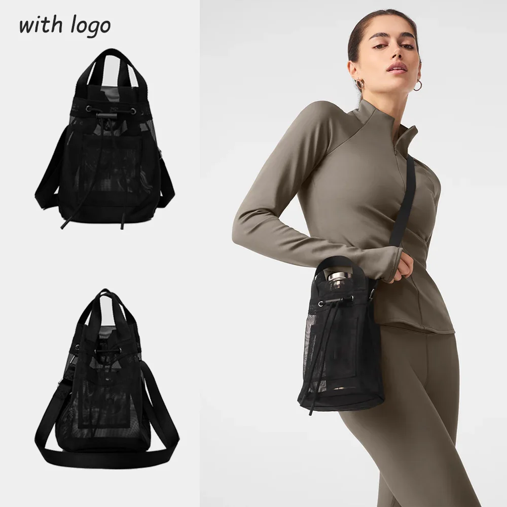 

Versatile and fashionable crossbody mesh bucket bag, black casual handheld women's portable outdoor shopping storage bag