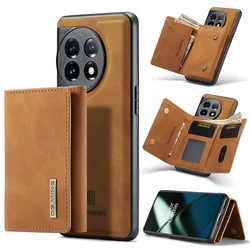 Luxury Detachable Magnetic Wallet Case - Premium Retro Leather Phone Bag by DG.MING for OnePlus 10 Pro (Brown)