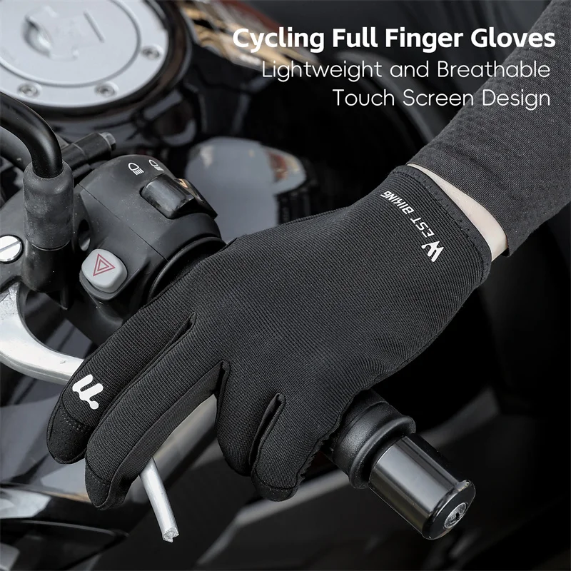 WEST BIKING Spring Autumn Full Finger Cycling Gloves Touch Screen Road Bike Breathable Gloves Men Black Anti-Slip Driving Gloves 2