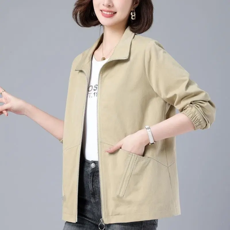 2023 New Spring and Autumn Art Retro Fashion Simple Polo Neck Zipper Pocket Long Sleeve Casual Loose Solid Oversize Women's Coat winter jacket 2023 new women parkas cotton hooded thick warm down padded coat oversize korean casual loose zipper student jacket