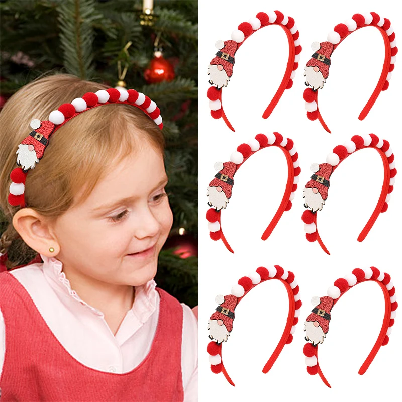 Oaoleer Sweet Girls Christmas Fur Ball Hairband For Kids Cute Glitter Santa Headband Hair Hoop Kids Headdress Hair Accessories kids punching ball set 87 120 cm