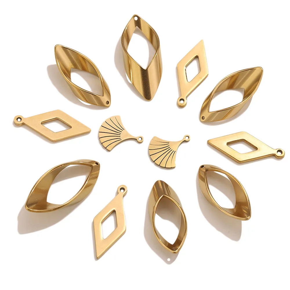 5 Stück fächerförmige Edelstahl-Anhänger mit geometrischer Dekoration, Bohemia-Stil, handgefertigte Charms für DIY-Ohrringe und Schmuck