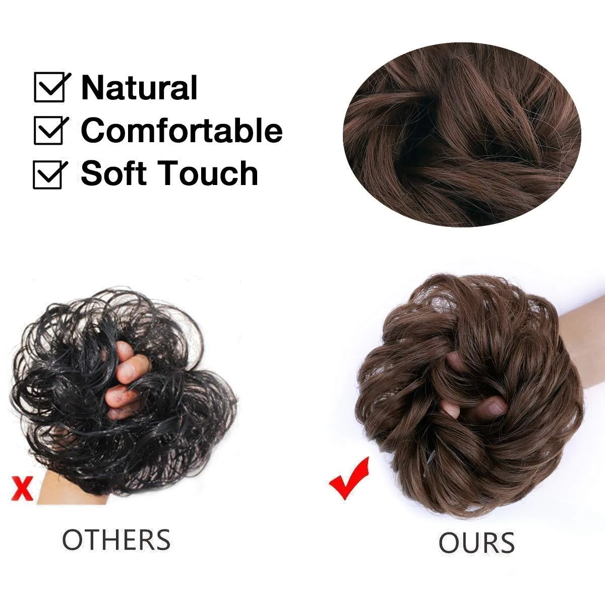 Ciracevi Brazilian Human Hair Messy Hair Bun Chignon Extensions Scrunchy Updo Pieces Soft And Comfortable To Wear