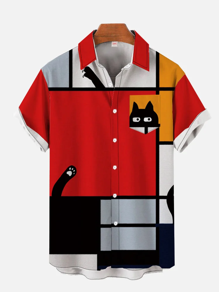 European American retro printed Men Casual Shirt Summer beach vacation shirt Men Lapel button men casual shirt