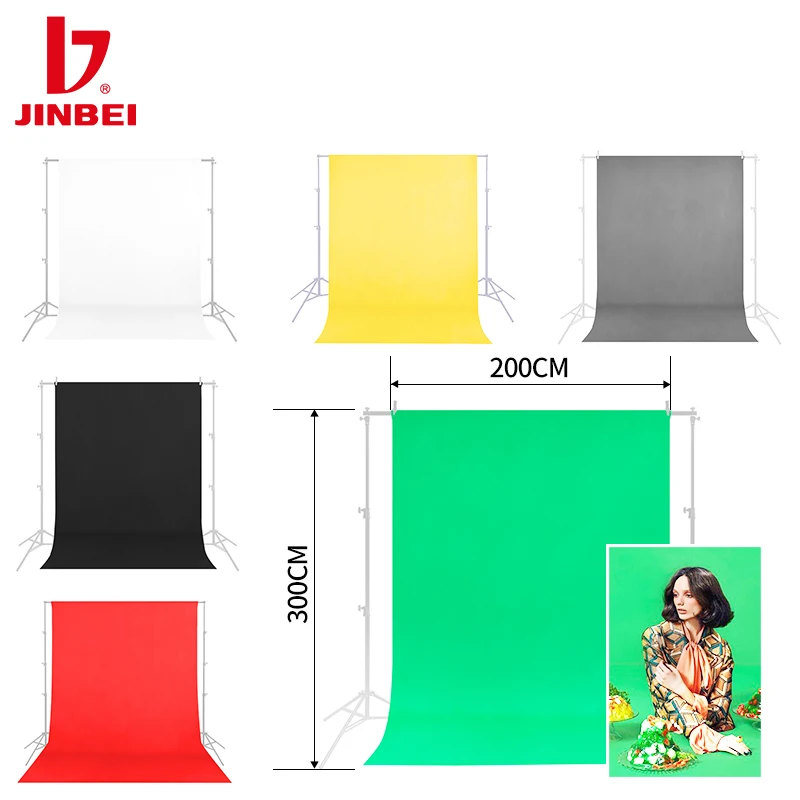 JINBEI Photography Background Cloth Backdrop Green Screen 2x3m Pure Color Polyester Cotton Chromakey Backdrops for Photo Studio