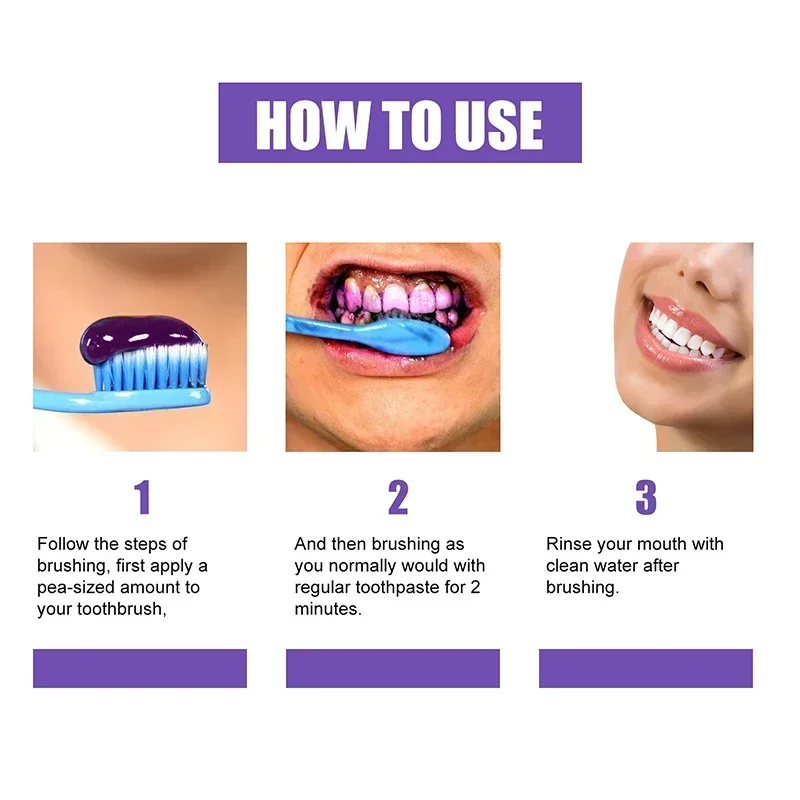 Teeth Purple Whitening Toothpaste Anti-Sensitive Removes Tartar Clean Oral Hygiene Fresh Breath Removal Teeth Dental Tooth Care for teeth whitening toothpaste
