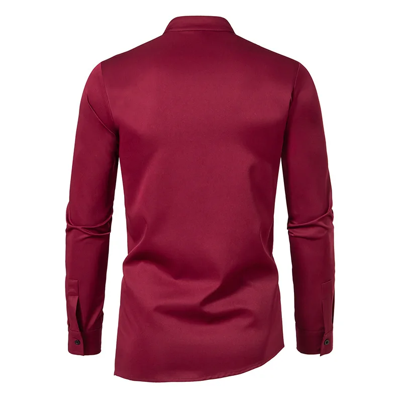 Description Picture 6 of itemBlue Patchwork Long Sleeve Shirt Men 2023 Autumn New Irregular Hem Tuxedo Dress Shirts Men Party Wedding Prom Chemise Homme XXL