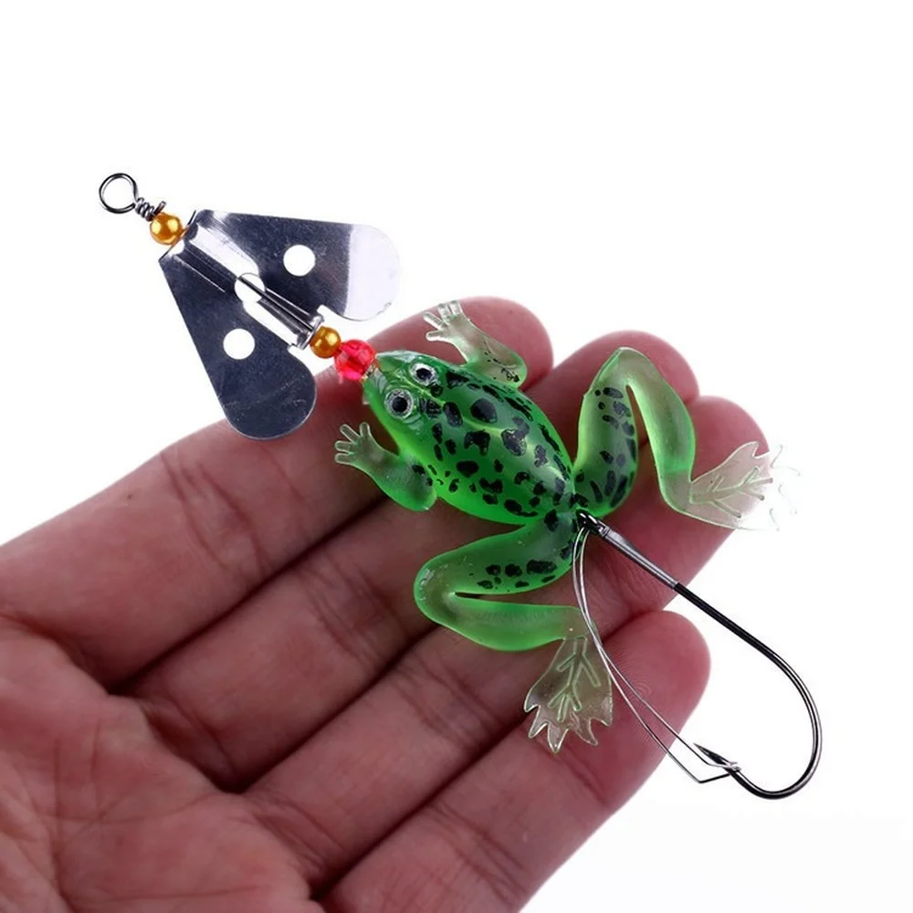 4PCS Soft Frog Fishing lure Rotate Blade Jig Dancer Floating Sequin Swim  Bait Silicone Weedless Wobbler Frog Spinner Bait