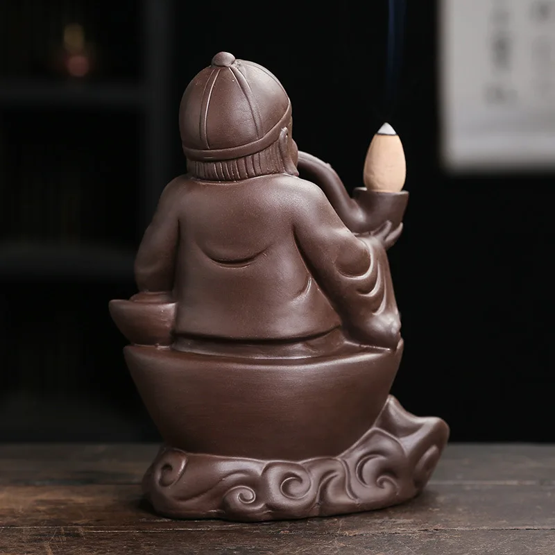 Zisha Leisurely Grandpa Sandalwood Backflow Stove Creative Old Beijing Character Incense Furnace Holder Home Relief Decoration