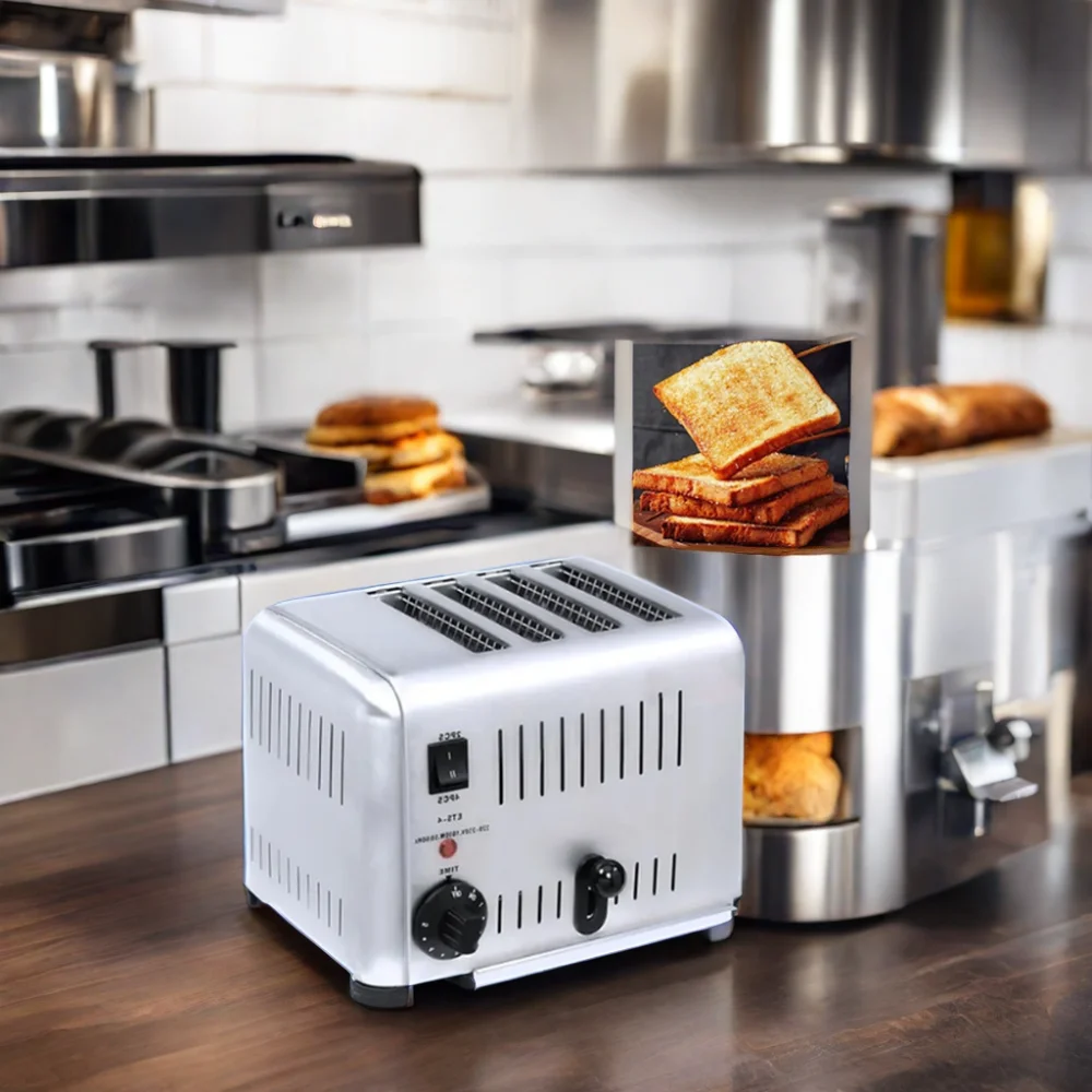 Commercial 4 slice stainless steel bread toaster Commercial breakfast toaster Electromechanical 4 slice bread toaster 3