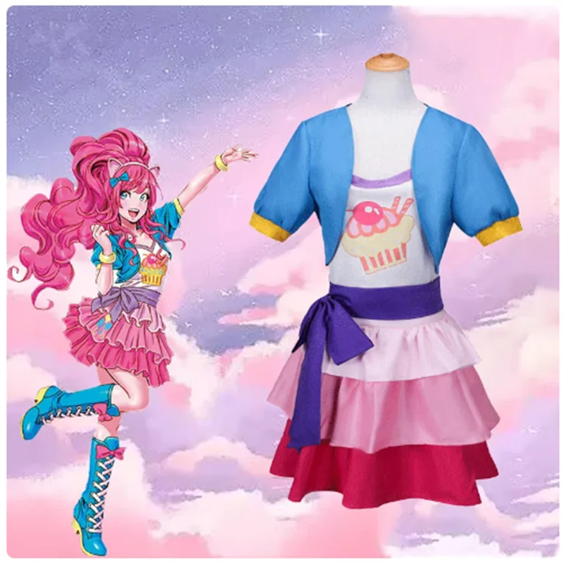 Anime Little Po-Ny Pinkie Pie Costume Cosplay Fashion Uniform Suit Outfit Halloween Christmas Party Lovely Princess Skirt