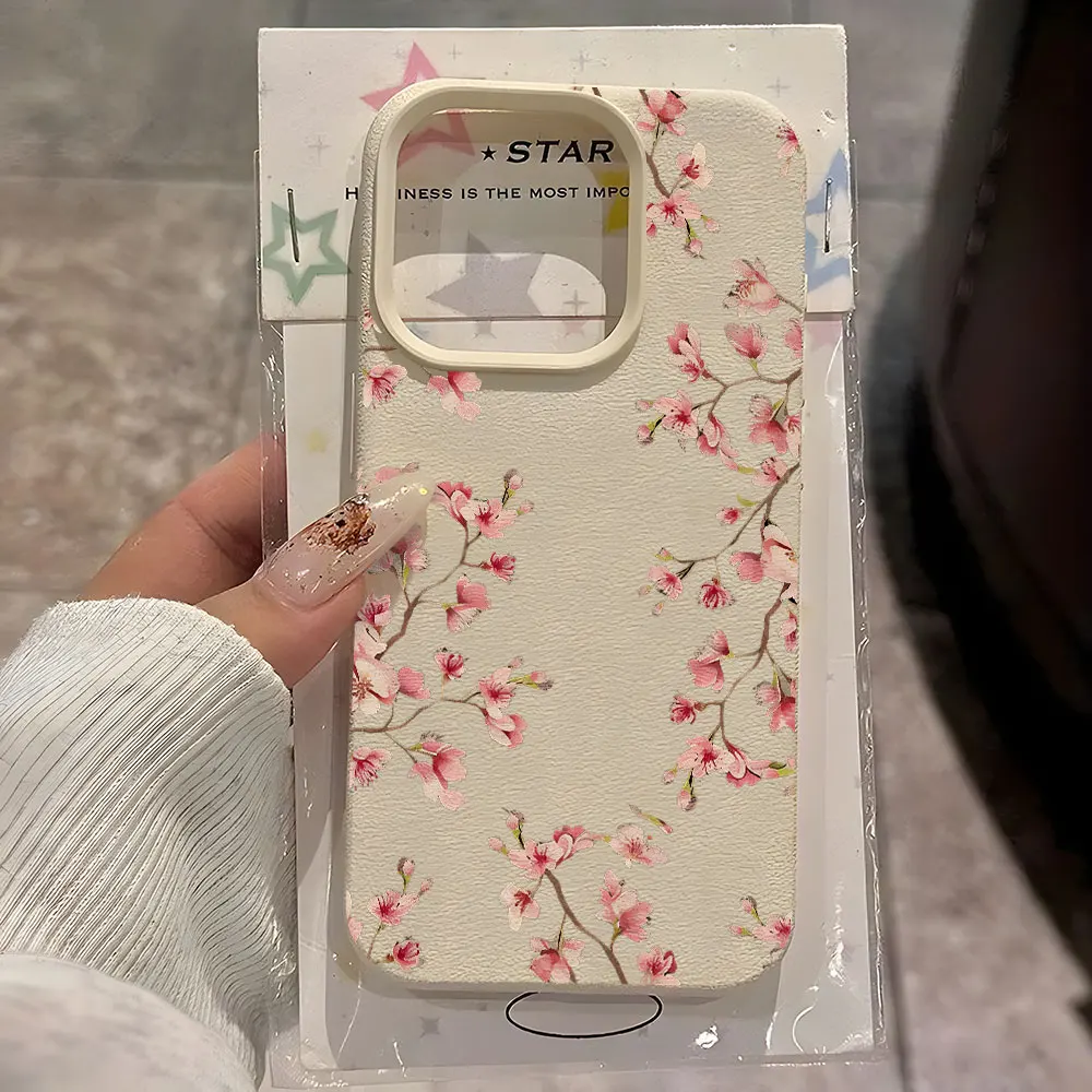 Pink Cherry Blossom Lychee Soft Phone Case Cover