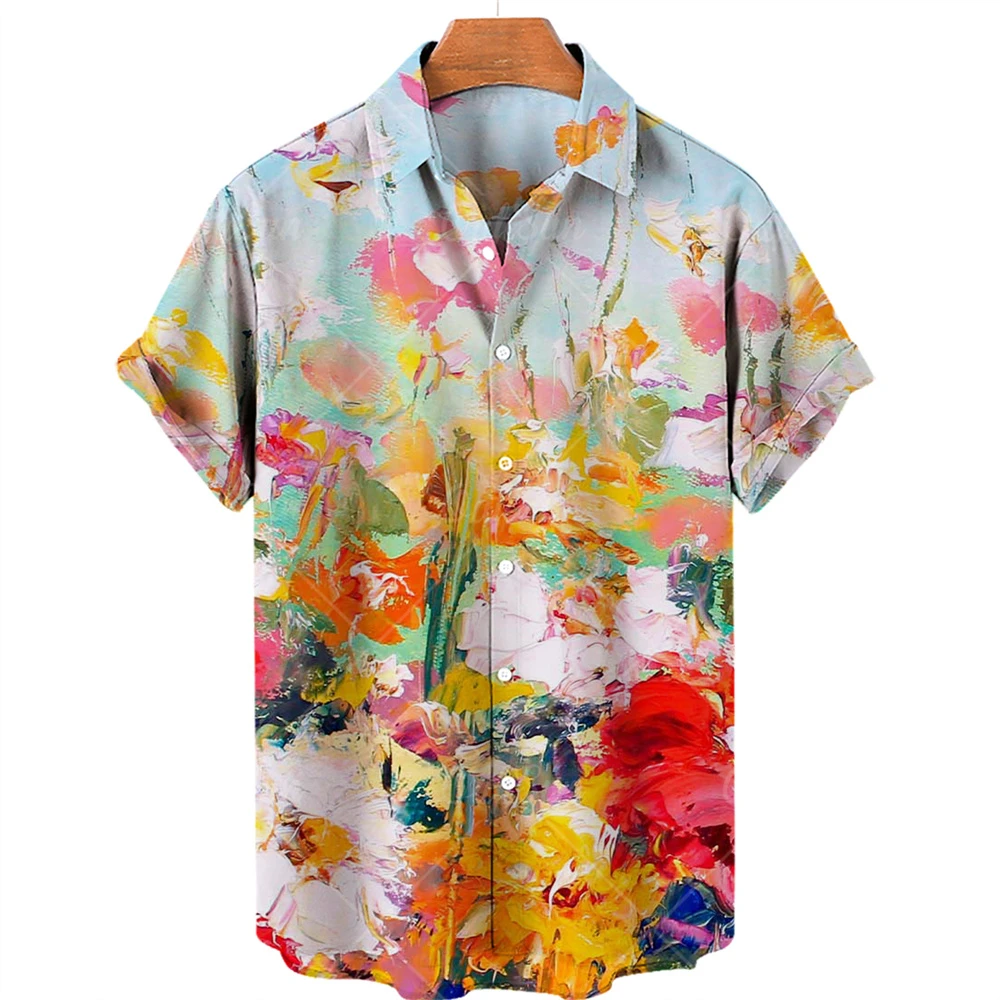 Oversized Shirt Hawaiian Beach Holiday Flower Painting Pattern Summer Casual Man Top Breathable Mens Design Clothing New 3