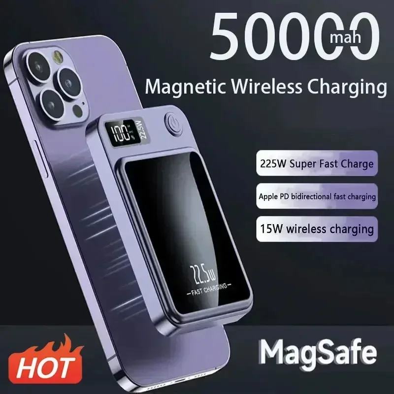 50000mAh Portable Macsafe Magnetic Power Bank Fast Wireless Charger For iphone 12 13 14 Pro Max External Auxiliary Battery Pack
