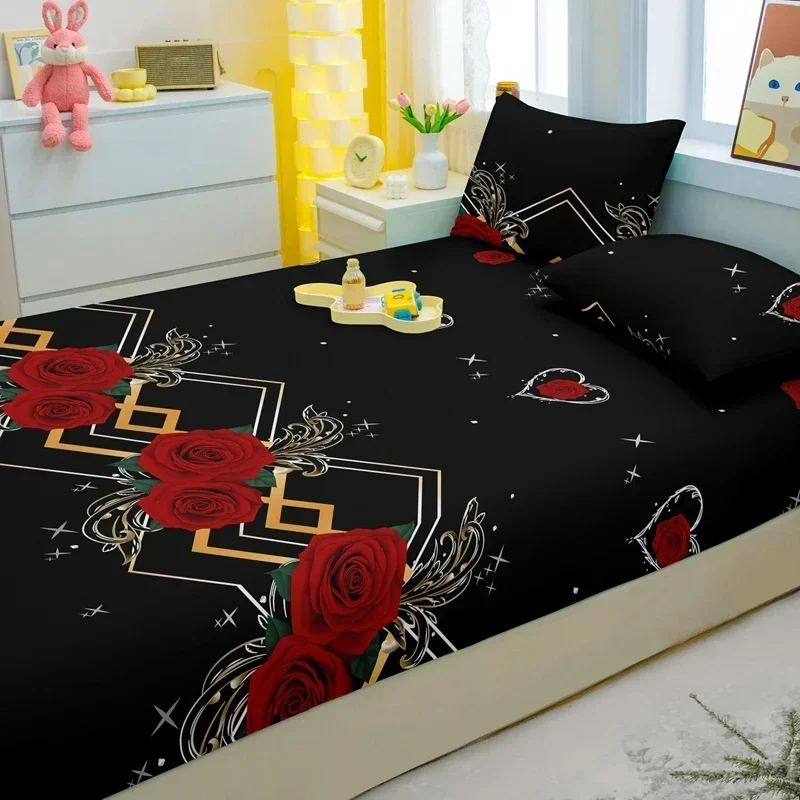 1 Simple Modern Plant Flower Printed Matte Fitted Sheet, Bedroom Printed Bed Cover, Bedding (Excluding Pillowcases) 4