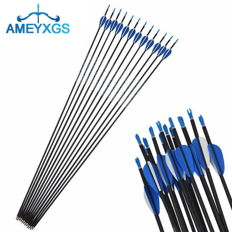 

12Pcs 32inch Archery Carbon Arrows Spine1200 ID4.2mm with 3inch Arrow Vanes for Outdoor Sports Hunting Shooting Accessories